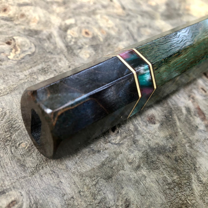 Custom Japanese Knife handle (wa handle) - Green dyed oak burl