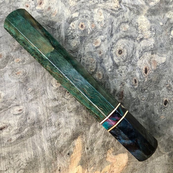 Custom Japanese Knife handle (wa handle) - Green dyed oak burl