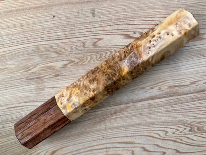 Custom Japanese Knife handle (wa handle) for 165-210mm - Chakte viga burl and Honduran Rosewood