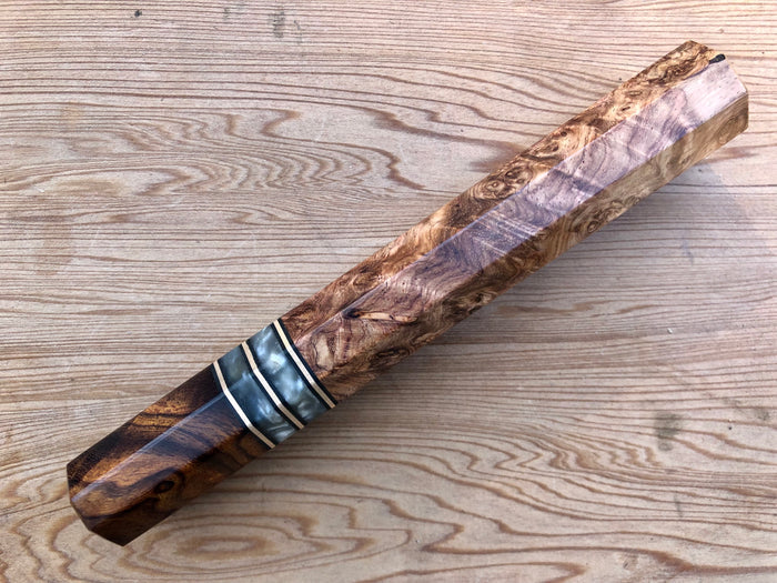 Custom Japanese Knife handle (wa handle)  for 240-270mm - Honduran Rosewood Burl and Desert Ironwood Burl