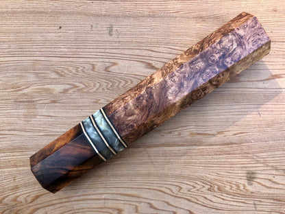 Custom Japanese Knife handle (wa handle)  for 240-270mm - Honduran Rosewood Burl and Desert Ironwood Burl
