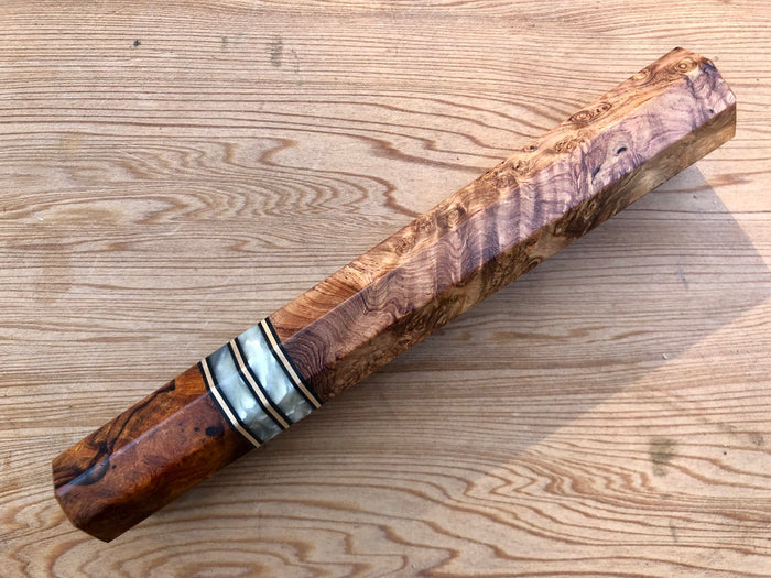 Custom Japanese Knife handle (wa handle)  for 240-270mm - Honduran Rosewood Burl and Desert Ironwood Burl