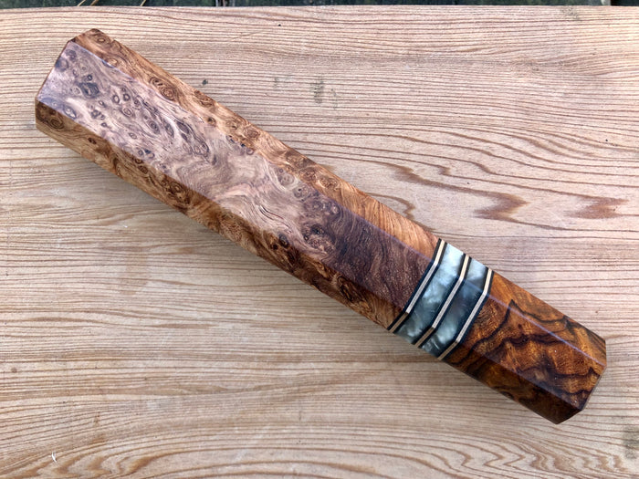 Custom Japanese Knife handle (wa handle)  for 240-270mm - Honduran Rosewood Burl and Desert Ironwood Burl