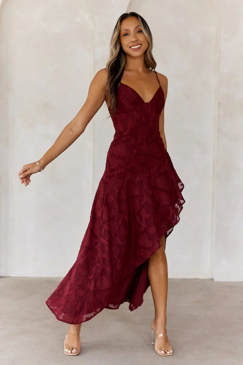 Sapphire Cascade Midi Dress Maroon