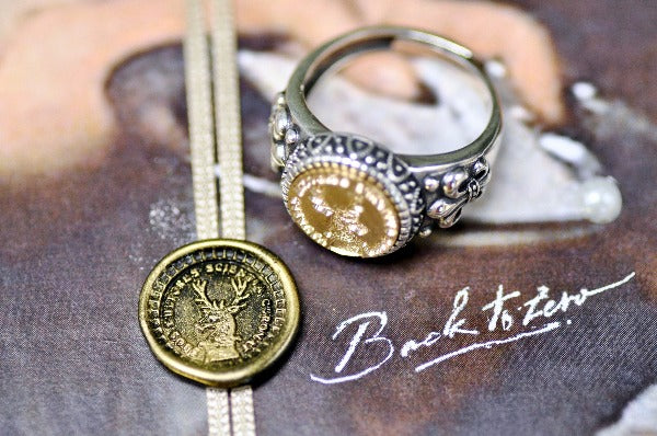 Deer Latin Motto Fleur De Lis Signet Ring - Backtozero B20 - 12f, 12mm, 12mm ring, 925 Silver, accessory, Animal, dedication, Fleur de Lis, him, Intaglio, Intaglio ring, jewelry, latin, latin motto, Message, motivation, ring, seal, seal ring, signet, size 10, size 11, size 8, size 9, wax seal, wax seal stamp, Woodland Animal