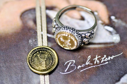Deer Latin Motto Fleur De Lis Signet Ring - Backtozero B20 - 12f, 12mm, 12mm ring, 925 Silver, accessory, Animal, dedication, Fleur de Lis, him, Intaglio, Intaglio ring, jewelry, latin, latin motto, Message, motivation, ring, seal, seal ring, signet, size 10, size 11, size 8, size 9, wax seal, wax seal stamp, Woodland Animal