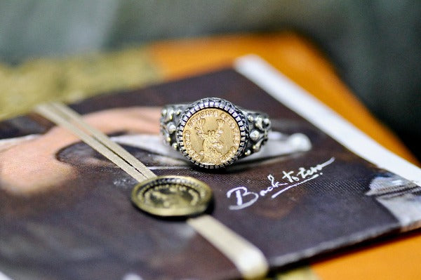 Deer Latin Motto Fleur De Lis Signet Ring - Backtozero B20 - 12f, 12mm, 12mm ring, 925 Silver, accessory, Animal, dedication, Fleur de Lis, him, Intaglio, Intaglio ring, jewelry, latin, latin motto, Message, motivation, ring, seal, seal ring, signet, size 10, size 11, size 8, size 9, wax seal, wax seal stamp, Woodland Animal