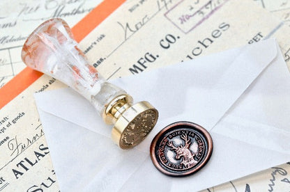 Deer Latin Motto Wax Seal Stamp | S - Backtozero B20 - antique, dedication, latin, latin motto, Message, motivation, Retro, Signature, signaturehandle, wisdom