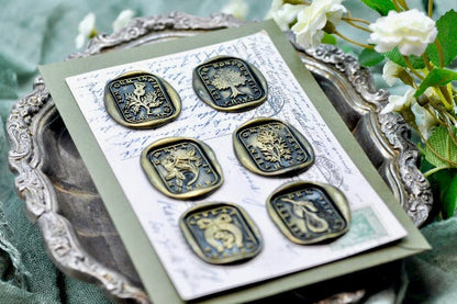Deer Latin Motto Wax Seal Stamp - Backtozero B20 - antique, dedication, latin, latin motto, Message, motivation, Retro, rounded rectangle, Signature, signaturehandle