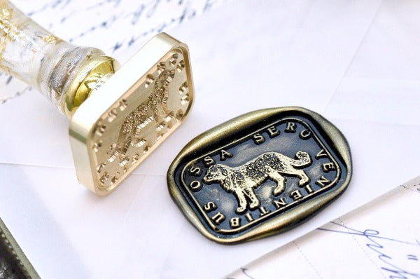 Dog Latin Motto Wax Seal Stamp - Backtozero B20 - Ambitious, antique, latin, latin motto, Message, motivation, Retro, rounded rectangle, Signature, signaturehandle