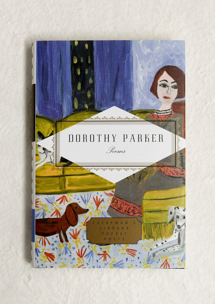 Book cover of 'Poems' by Dorothy Parker with colorful illustrations.