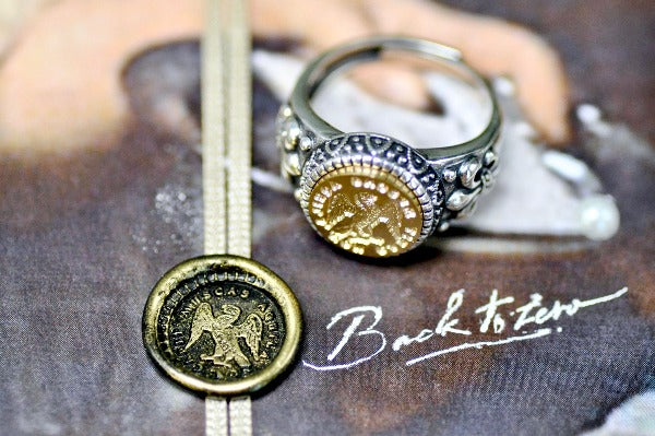 Eagle Latin Motto Fleur De Lis Signet Ring - Backtozero B20 - 12f, 12mm, 12mm ring, 925 Silver, accessory, Bird, Fleur de Lis, focus, him, Intaglio, Intaglio ring, jewelry, latin, latin motto, Message, ring, seal, seal ring, signet, size 10, size 11, size 8, size 9, wax seal, wax seal stamp