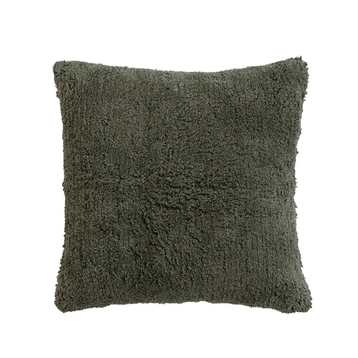 Forest Green Cotton Tufted Pillow w/ Chambray Back