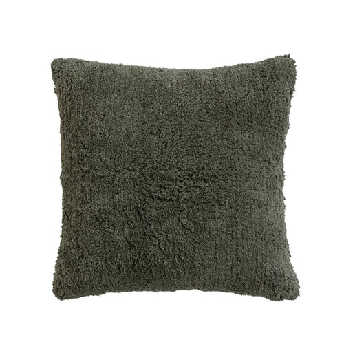 Forest Green Cotton Tufted Pillow w/ Chambray Back
