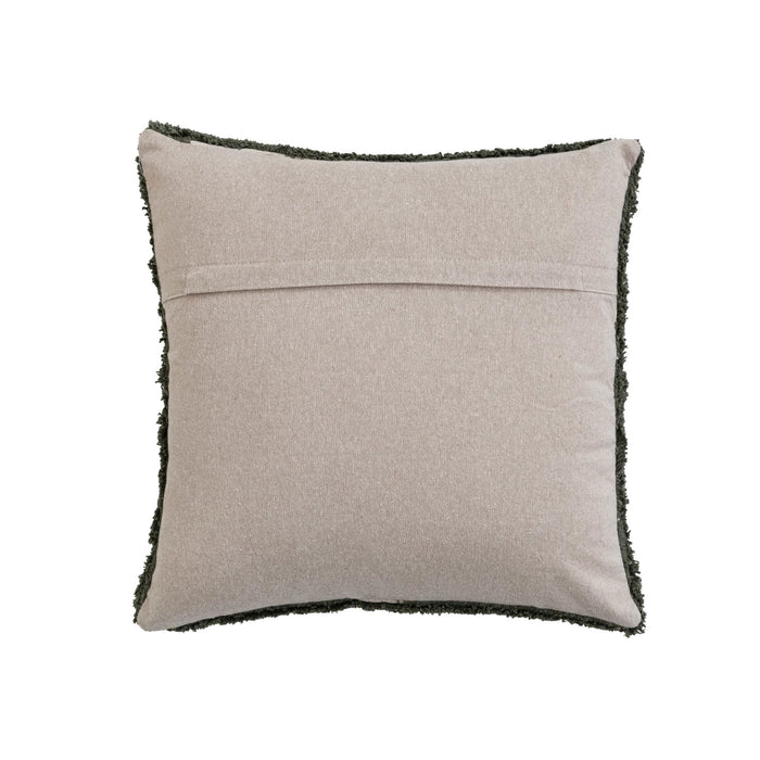 Forest Green Cotton Tufted Pillow w/ Chambray Back