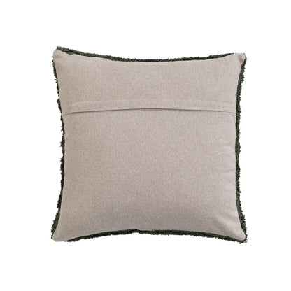 Forest Green Cotton Tufted Pillow w/ Chambray Back