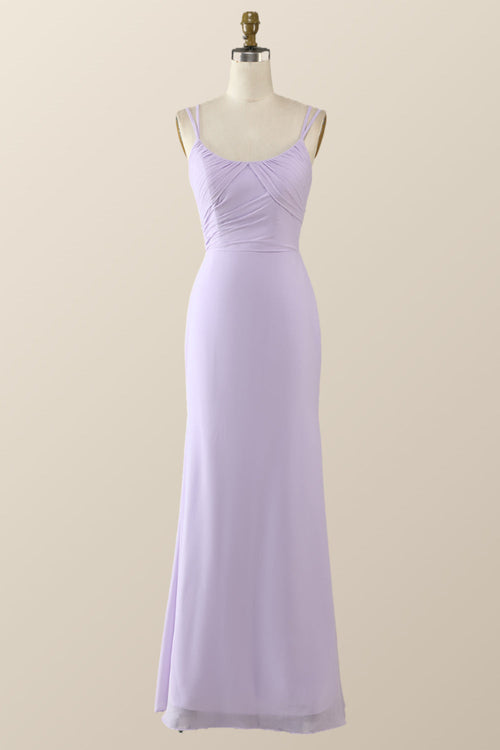 Scoop Lavender Chiffon Pleated Long Bridesmaid Dress