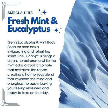 Tea-Shirt Shoppe GENTS Artic Breeze body soap with eucalyptus and mint scent, featuring a snowy mountain graphic.