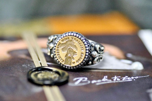 Hand Holding Plant Latin Motto Fleur De Lis Signet Ring - Backtozero B20 - 12f, 12mm, 12mm ring, 925 Silver, accessory, courage, Fleur de Lis, goal, him, Intaglio, Intaglio ring, jewelry, latin, latin motto, Message, possible, ring, seal, seal ring, signet, size 10, size 11, size 8, size 9, wax seal, wax seal stamp