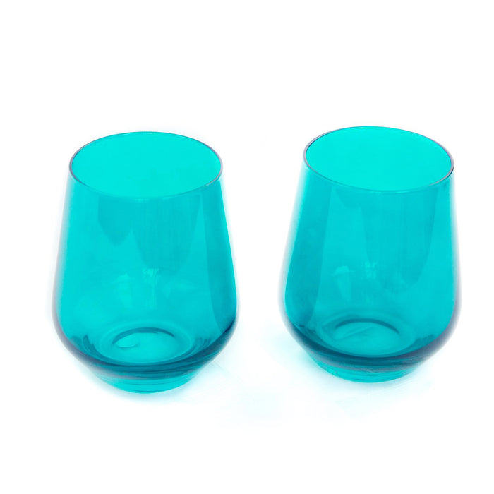 Handblown Teal Green Colored Stemless Wine Glass