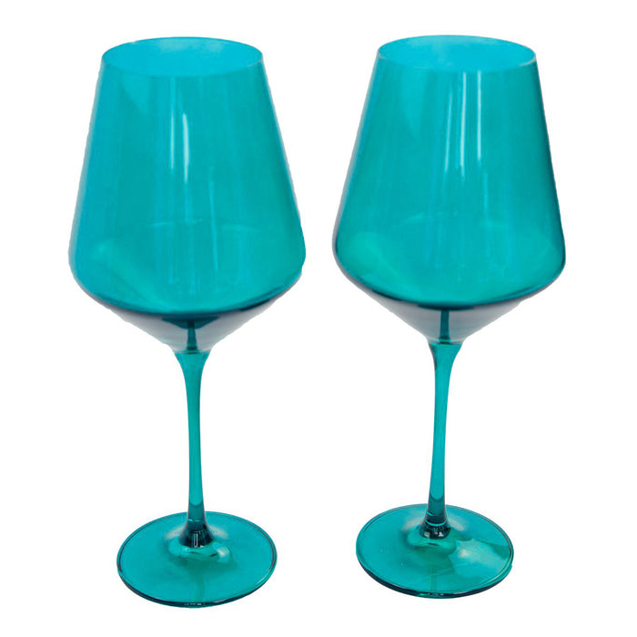 Handblown Teal Green Colored Wine Glass
