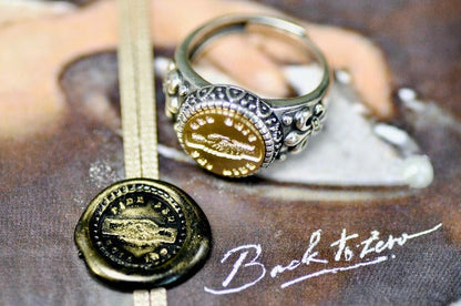 Handshake Latin Motto Fleur De Lis Signet Ring - Backtozero B20 - 12f, 12mm, 12mm ring, 925 Silver, accessory, Fleur de Lis, him, Intaglio, Intaglio ring, jewelry, latin, latin motto, Message, ring, seal, seal ring, signet, size 10, size 11, size 8, size 9, trust, wax seal, wax seal stamp