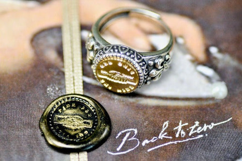 Handshake Latin Motto Fleur De Lis Signet Ring - Backtozero B20 - 12f, 12mm, 12mm ring, 925 Silver, accessory, Fleur de Lis, him, Intaglio, Intaglio ring, jewelry, latin, latin motto, Message, ring, seal, seal ring, signet, size 10, size 11, size 8, size 9, trust, wax seal, wax seal stamp