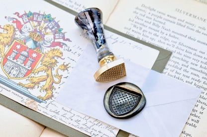Heraldic Pattern Shield Wax Seal Stamp | Dots - Backtozero B20 - Heraldic, heraldry, pattern, shield, Signature, signaturehandle