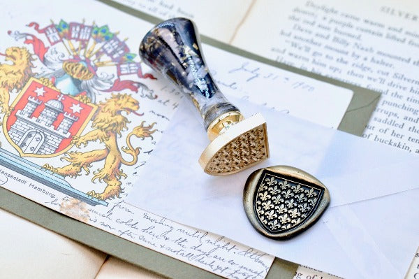 Heraldic Pattern Shield Wax Seal Stamp | Fleur de Lis S - Backtozero B20 - Heraldic, heraldry, pattern, shield, Signature, signaturehandle