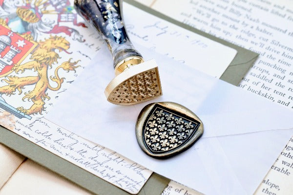 Heraldic Pattern Shield Wax Seal Stamp | Fleur de Lis S - Backtozero B20 - Heraldic, heraldry, pattern, shield, Signature, signaturehandle