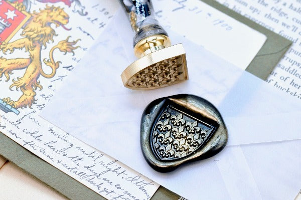 Heraldic Pattern Shield Wax Seal Stamp | Fleur de Lis - Backtozero B20 - Heraldic, heraldry, pattern, shield, Signature, signaturehandle