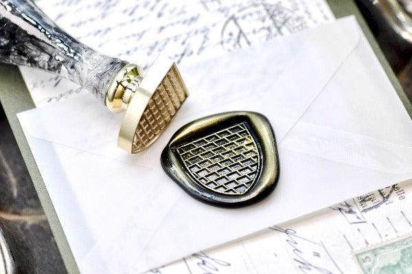 Heraldic Pattern Shield Wax Seal Stamp | Sanguine - Backtozero B20 - grid, Heraldic, heraldry, pattern, shield, Signature, signaturehandle