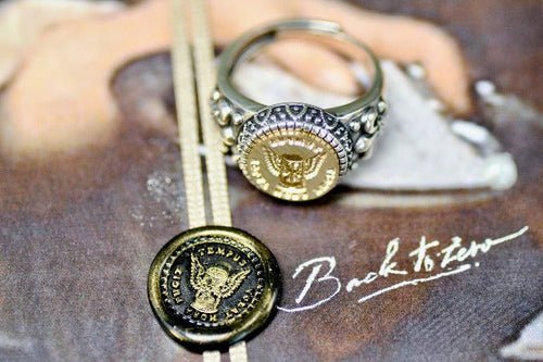 Hourglass Latin Motto Fleur De Lis Signet Ring - Backtozero B20 - 12f, 12mm, 12mm ring, 925 Silver, accessory, Fleur de Lis, him, Intaglio, Intaglio ring, jewelry, latin, latin motto, Message, ring, seal, seal ring, signet, size 10, size 11, size 8, size 9, time, wax seal, wax seal stamp