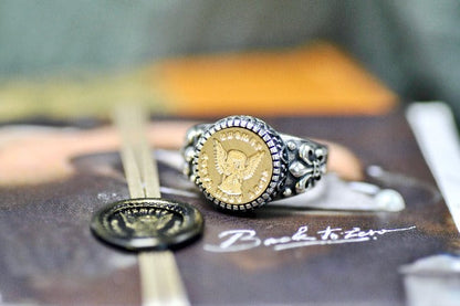 Hourglass Latin Motto Fleur De Lis Signet Ring - Backtozero B20 - 12f, 12mm, 12mm ring, 925 Silver, accessory, Fleur de Lis, him, Intaglio, Intaglio ring, jewelry, latin, latin motto, Message, ring, seal, seal ring, signet, size 10, size 11, size 8, size 9, time, wax seal, wax seal stamp