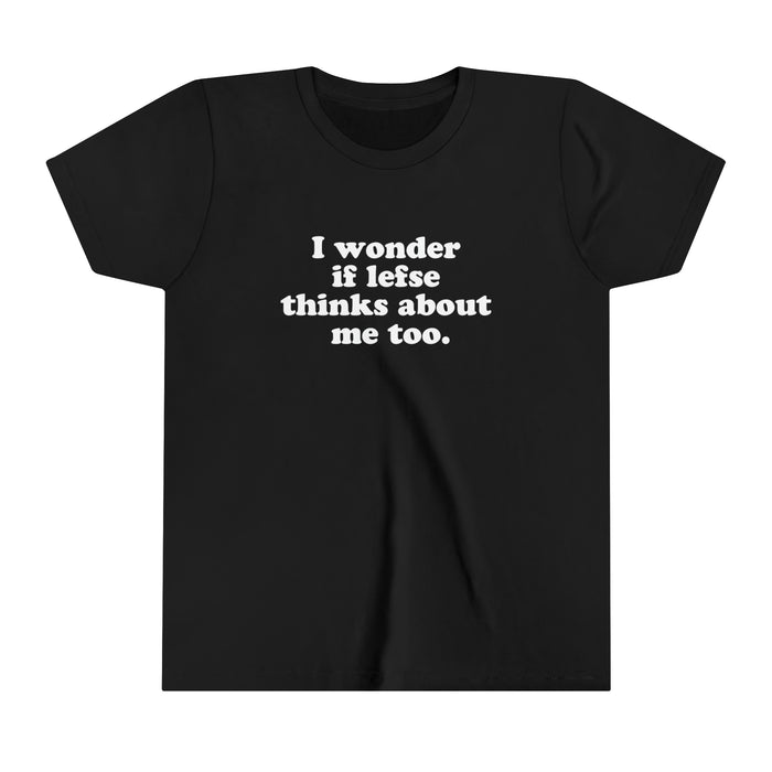 I Wonder If Lefse Thinks About Me Too Kids T-Shirt