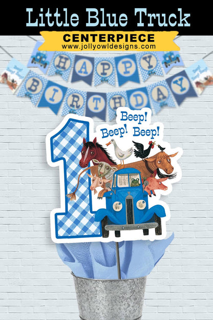 Little Blue Truck Birthday Party Centerpiece - Age 1 - Jolly Owl Designs