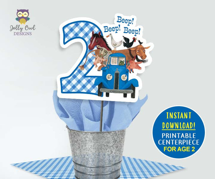 Little Blue Truck Birthday Party Centerpiece - Age 2 - Jolly Owl Designs