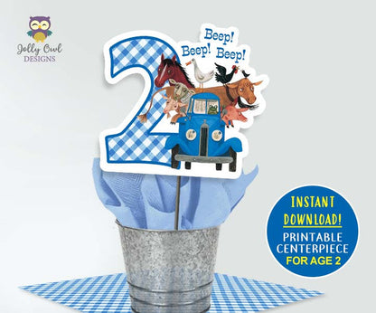 Little Blue Truck Birthday Party Centerpiece - Age 2 - Jolly Owl Designs