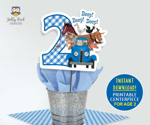 Little Blue Truck Birthday Party Centerpiece - Age 2 - Jolly Owl Designs