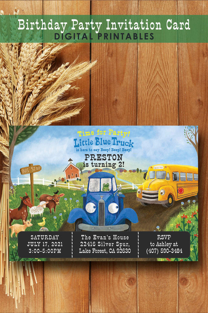 Little Blue Truck Birthday Party Invitation Digital Printable Design