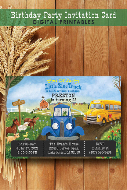 Little Blue Truck Birthday Party Invitation Digital Printable Design