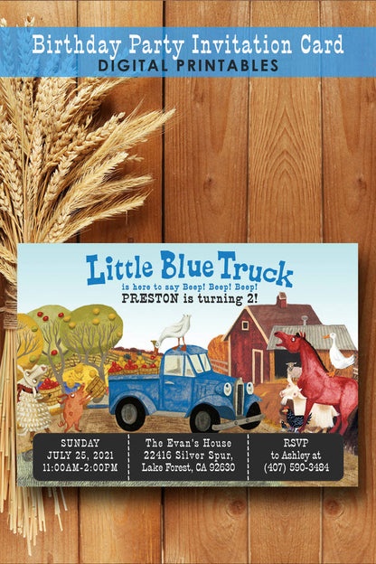 Little Blue Truck Birthday Party Invitation Digital Printable
