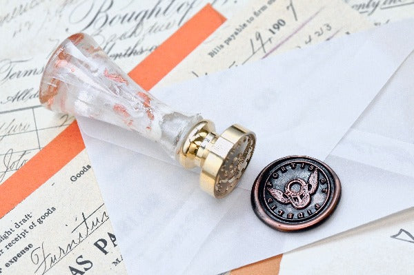 Lock with Wings Latin Motto Wax Seal Stamp | S - Backtozero B20 - antique, faith, faithful, latin, latin motto, loyalty, Message, Retro, Signature, signaturehandle, trust