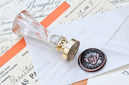 Lock with Wings Latin Motto Wax Seal Stamp | S - Backtozero B20 - antique, faith, faithful, latin, latin motto, loyalty, Message, Retro, Signature, signaturehandle, trust