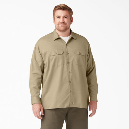 Dickies long sleeve work shirt in khaki, big and tall fit product view of the garment