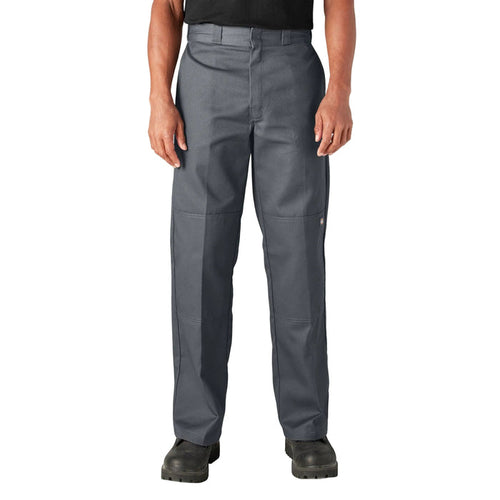 Dickies loose fit double knee work pant in charcoal gray, front view with reinforced knees