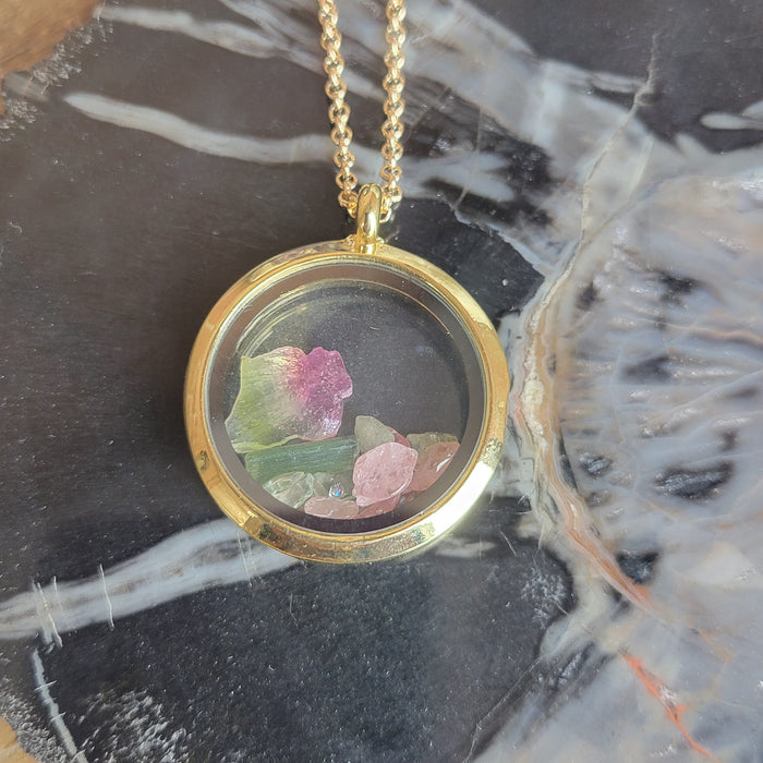 Maine Tourmaline Locket Necklace gold - Artisan Made