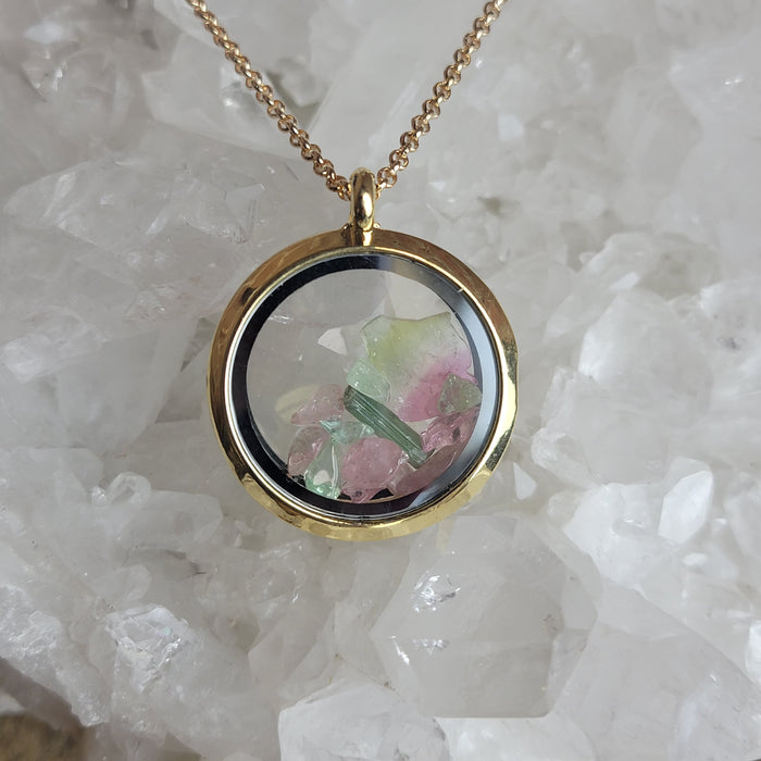 Maine Tourmaline Locket Necklace gold - Artisan Made