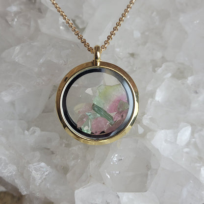 Maine Tourmaline Locket Necklace gold - Artisan Made