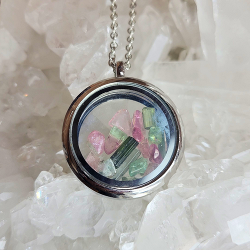 Maine Tourmaline Locket Necklace silver - Artisan Made
